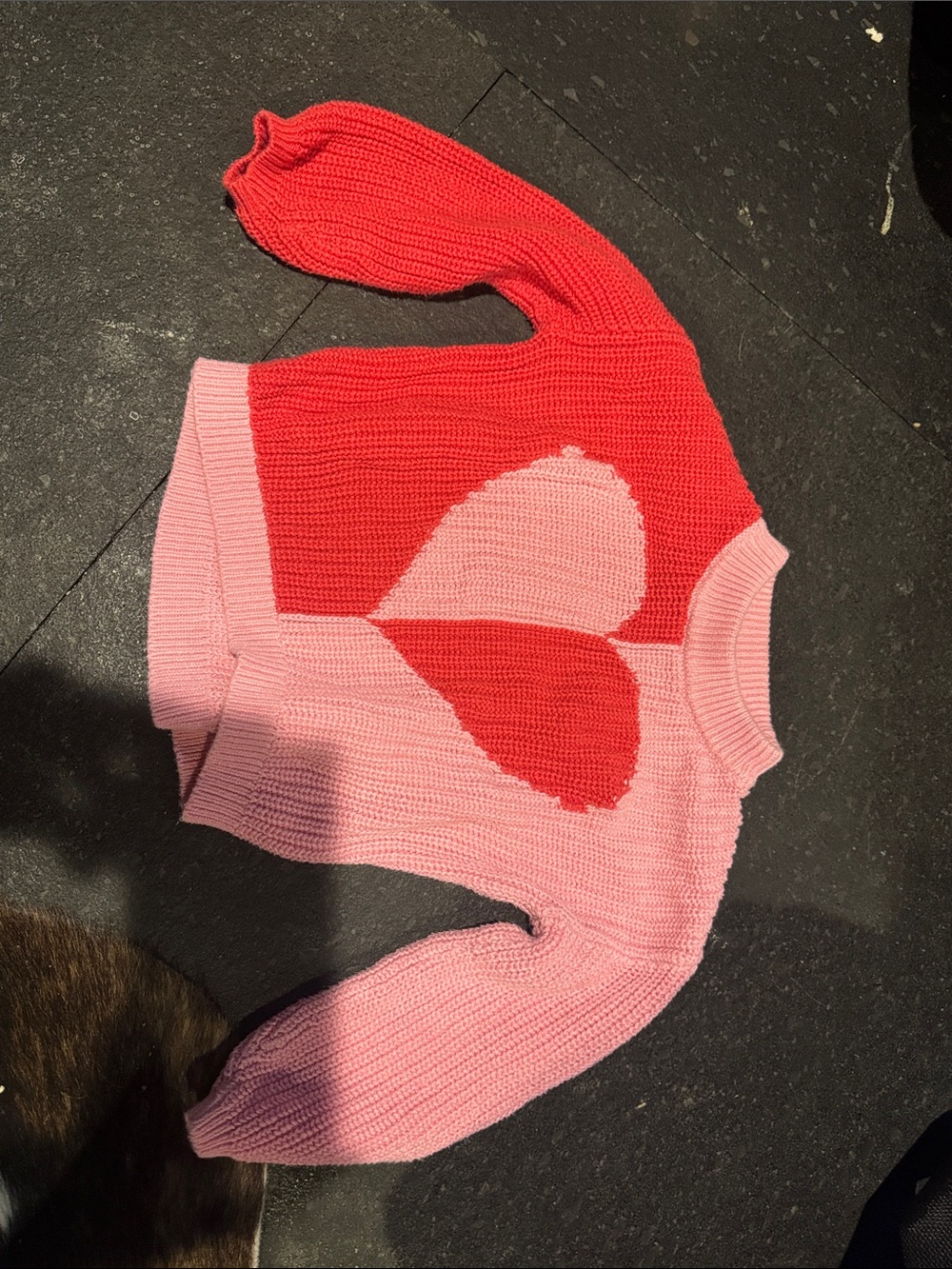 Old Navy Pink and Red Heart Colorblock Crewneck Sweater